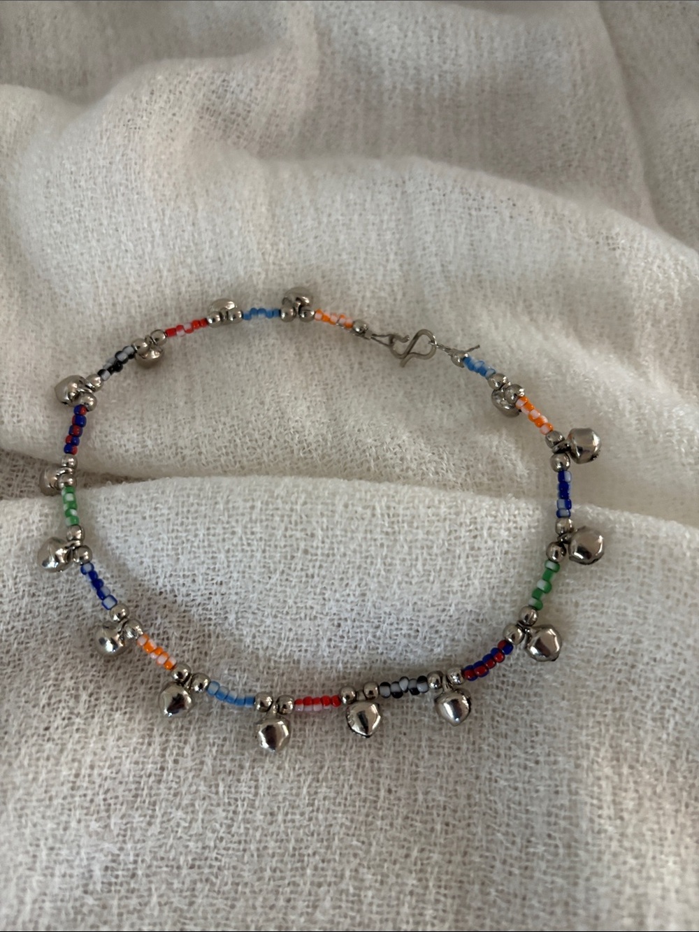 Multicolor Beaded Anklet with Silver Bells